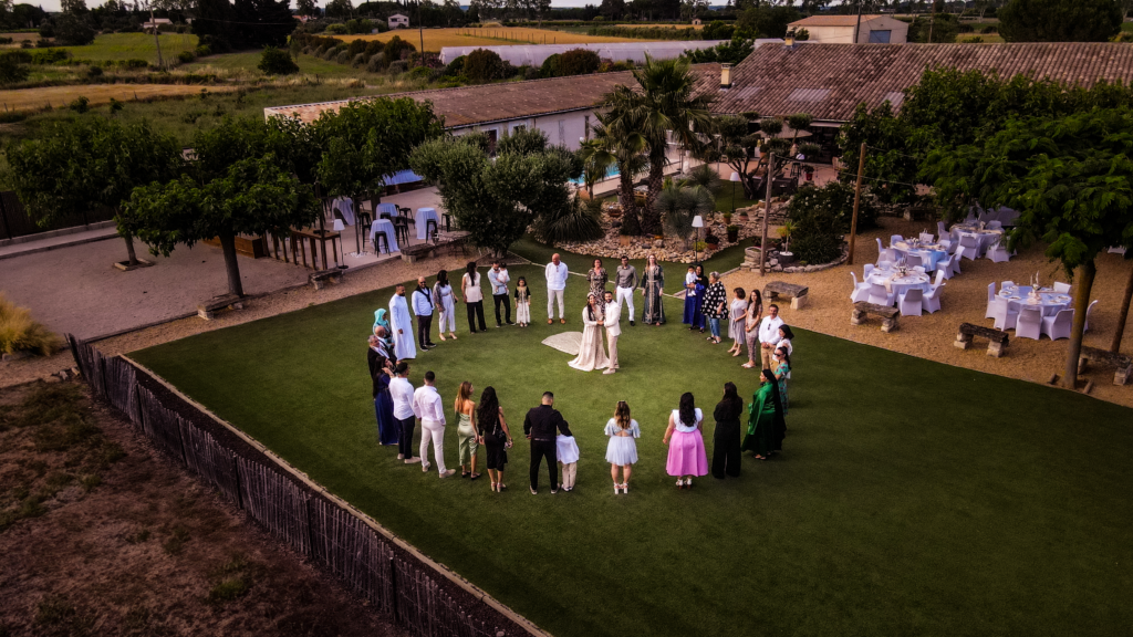 Photographie de mariage aérienne par drone à Montpellier