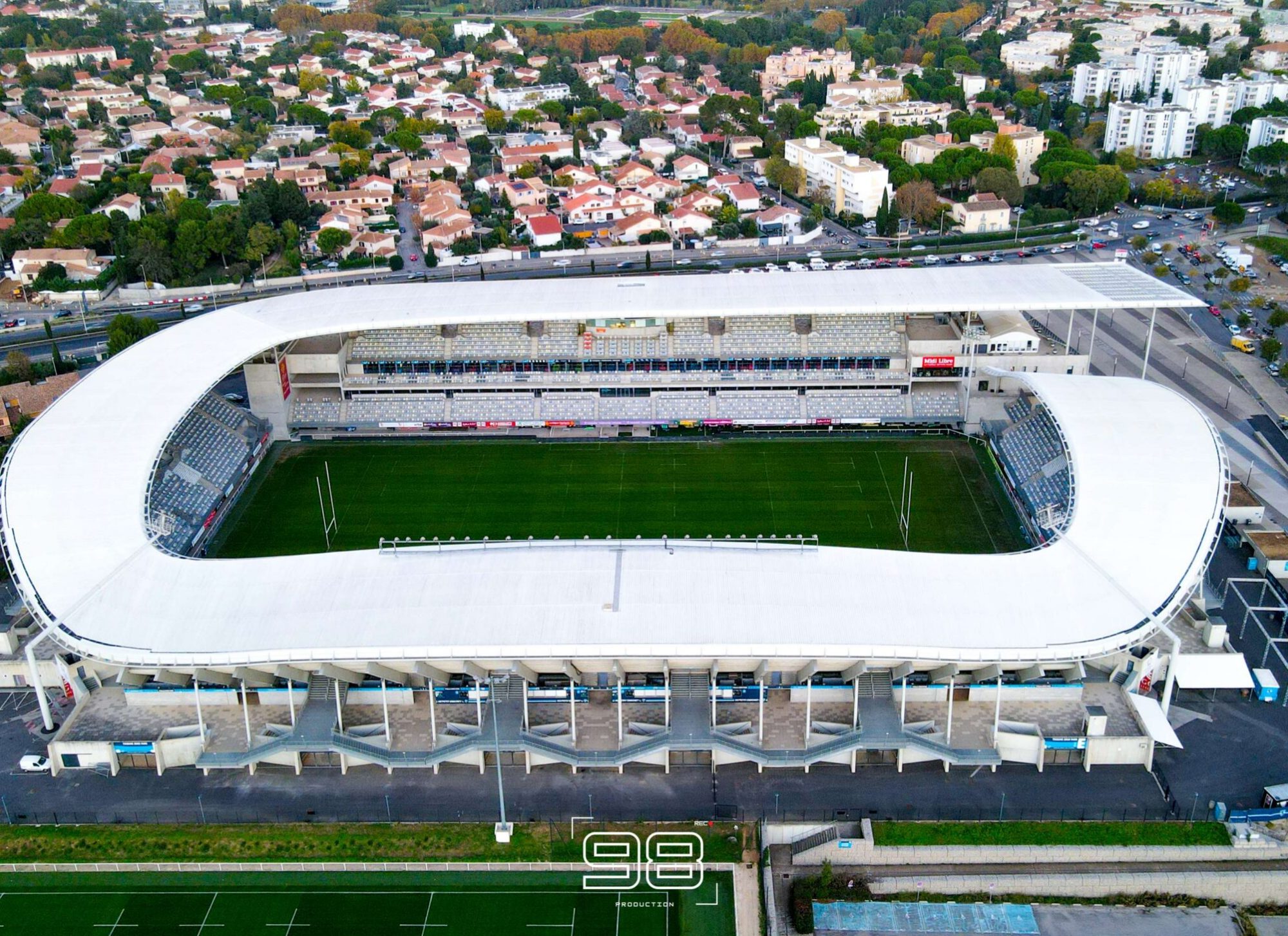 GGL Stadium prise de vue aerienne. Boite de production Montpellier